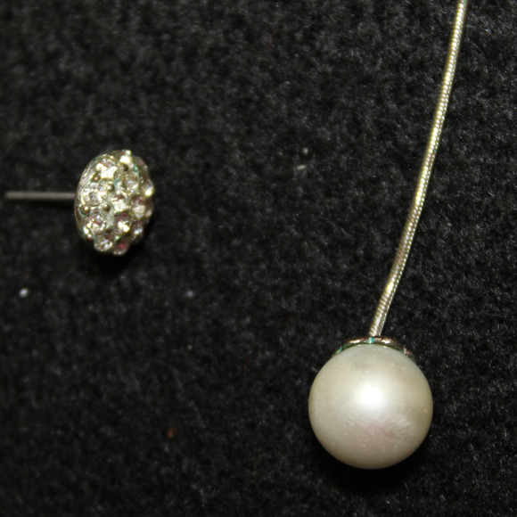 Vintage Pierced Earring Silver Tone Pave Rhinestones Simulated Pearl Dangle Drop - Picture 5 of 6